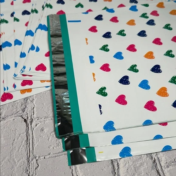 Poly Mailers 50 Pack 10x13 Colorful Hearts Design Pink Blue Orange Green - Picture 5 of 7
